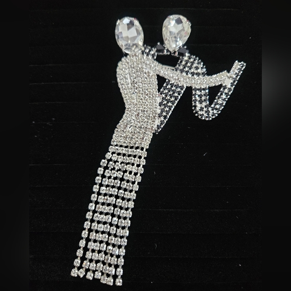 Vintage Art Deco Style Dancing Couple Brooch – Black & Clear Crystal Rhinestone - Picture 3 of 5